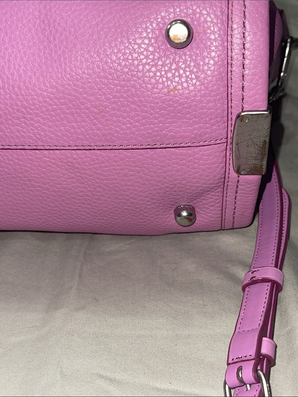 Coach Lilac Pebbled Leather Satchel with Silver Hardware
